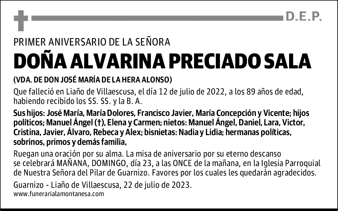 DOÑA ALVARINA PRECIADO SALA