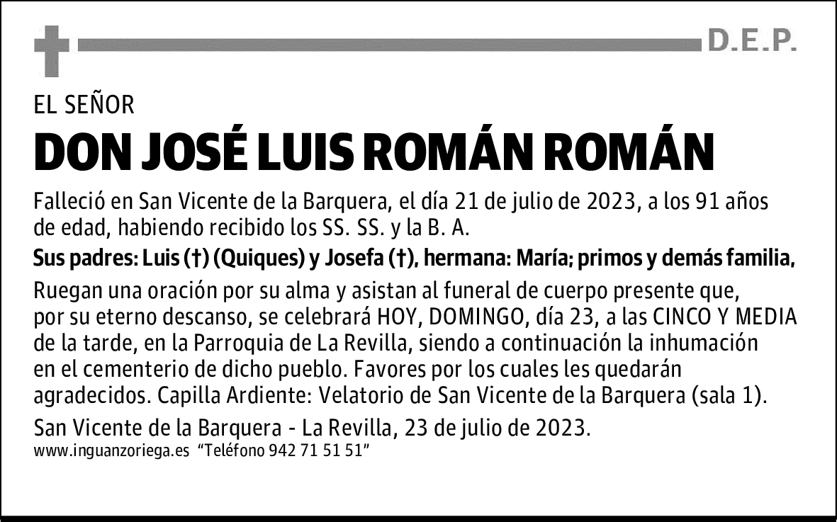 DON JOSÉ LUIS ROMÁN ROMÁN