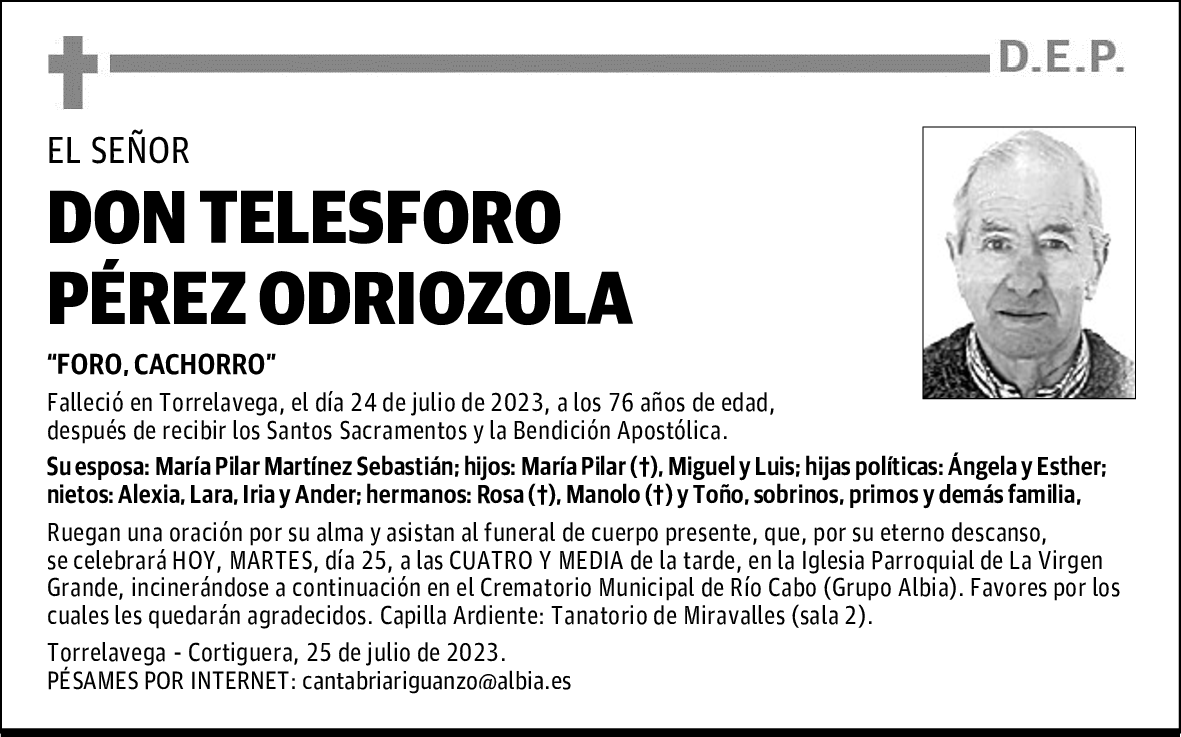 DON TELESFORO PÉREZ ODRIOZOLA