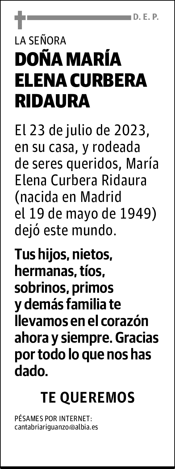 DOÑA MARÍA ELENA CURBERA RIDAURA