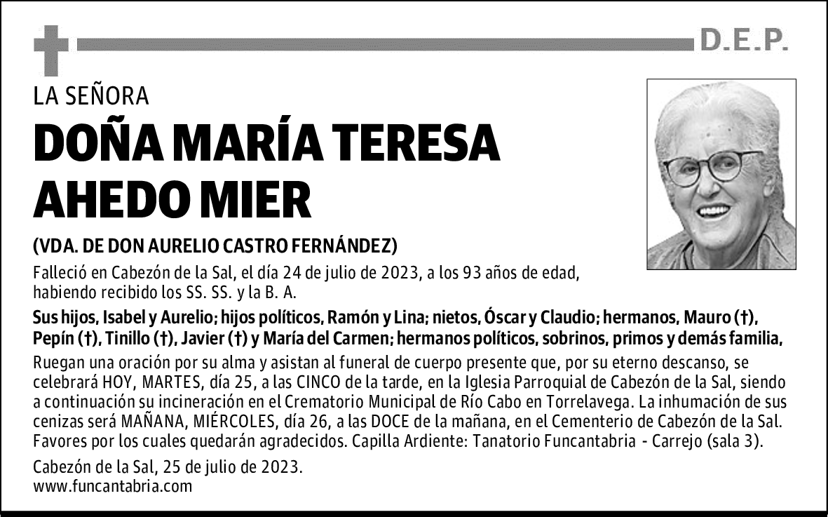 DOÑA MARÍA TERESA AHEDO MIER