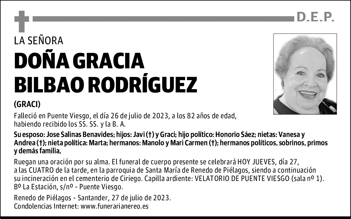 DOÑA GRACIA BILBAO RODRÍGUEZ