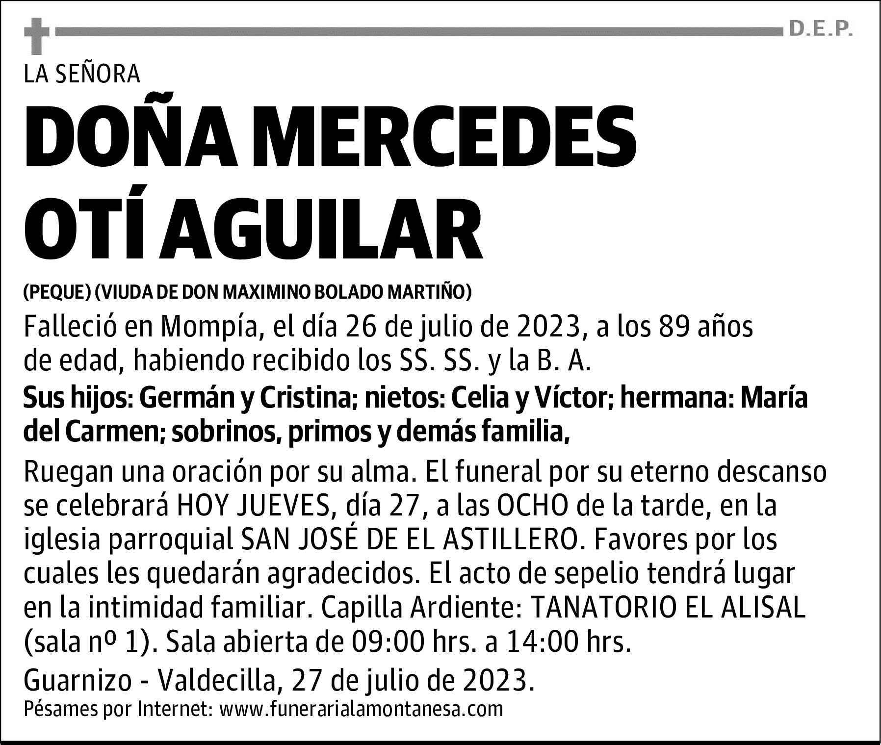 DOÑA MERCEDES OTÍ AGUILAR