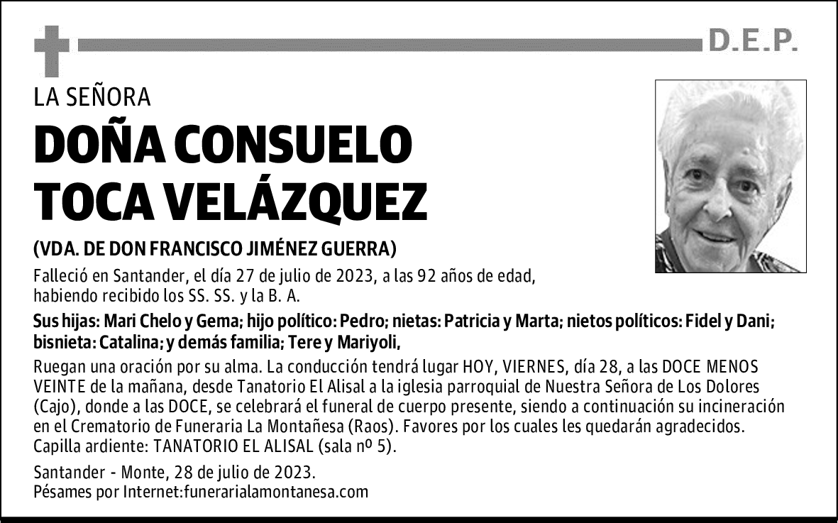 DOÑA CONSUELO TOCA VELÁZQUEZ