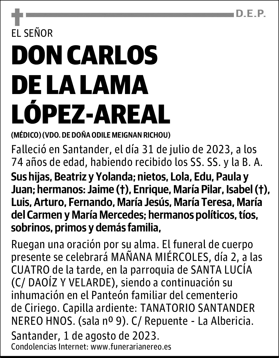 DON CARLOS DE LA LAMA LÓPEZ-AREAL