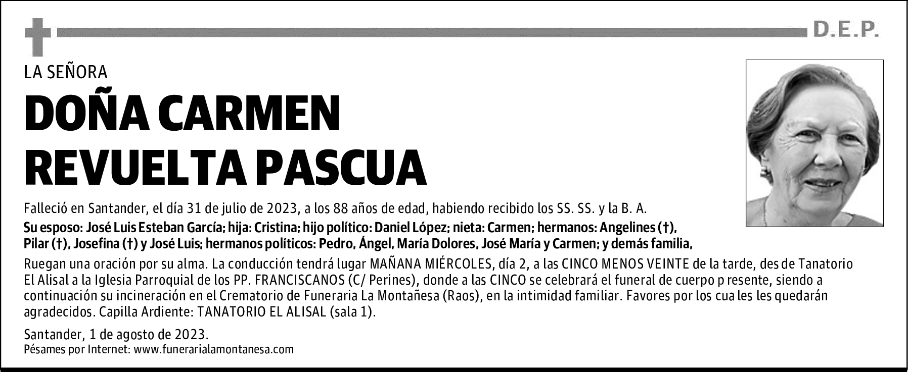 DOÑA CARMEN REVUELTA PASCUA