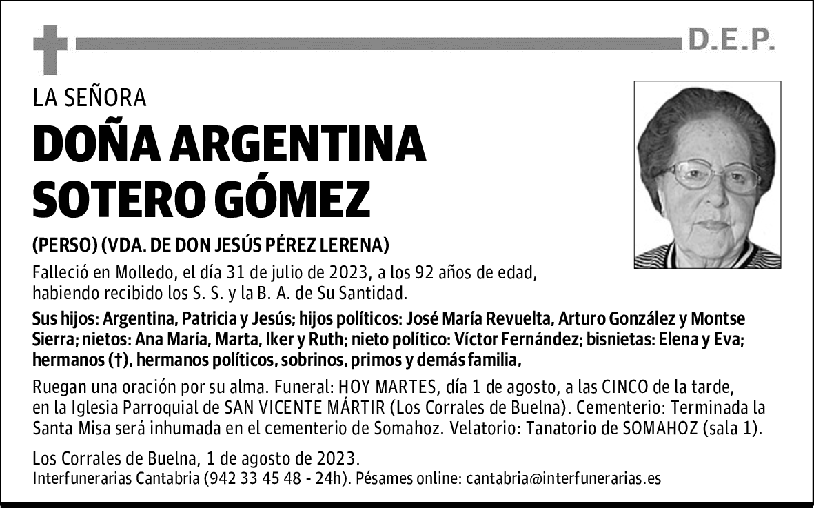 DOÑA ARGENTINA SOTERO GÓMEZ