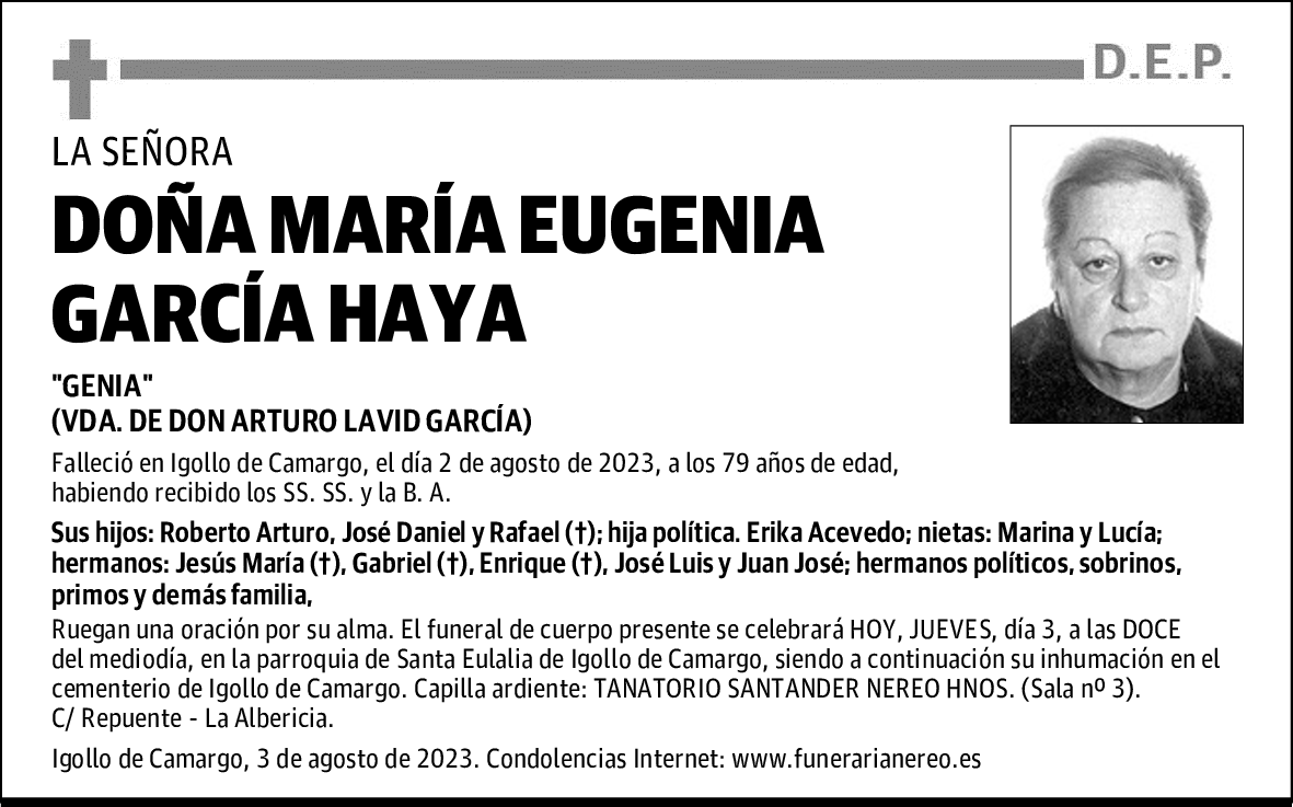 DOÑA MARÍA EUGENIA GARCÍA HAYA