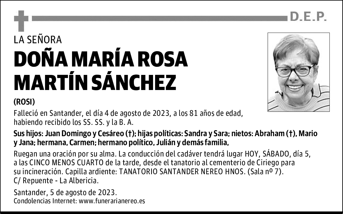 DOÑA MARÍA ROSA MARTÍN SÁNCHEZ