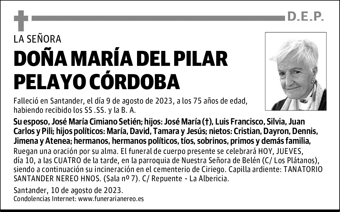 DOÑA MARÍA DEL PILAR PELAYO CÓRDOBA