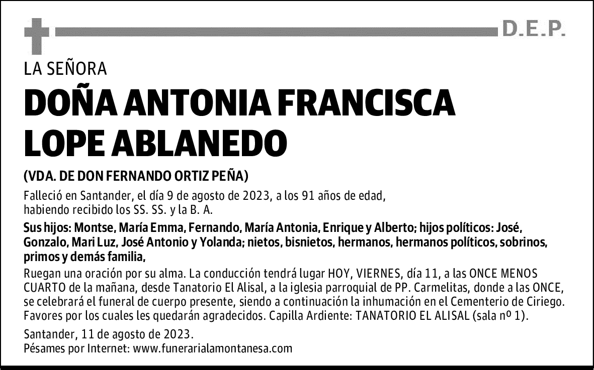DOÑA ANTONIA FRANCISCA LOPE ABLANEDO