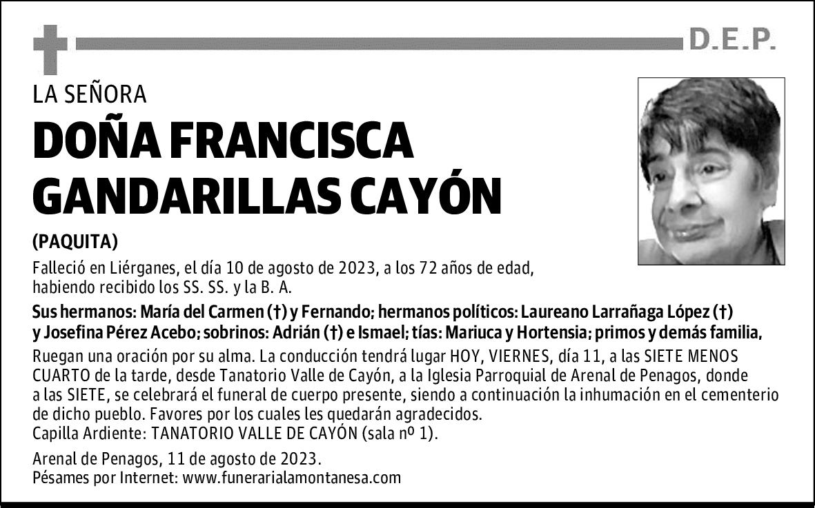 DOÑA FRANCISCA GANDARILLAS CAYÓN