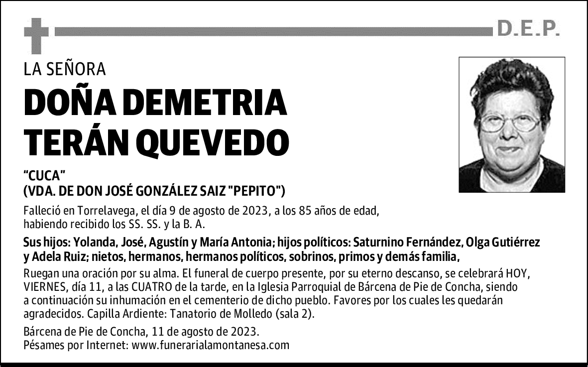 DOÑA DEMETRIA TERÁN QUEVEDO