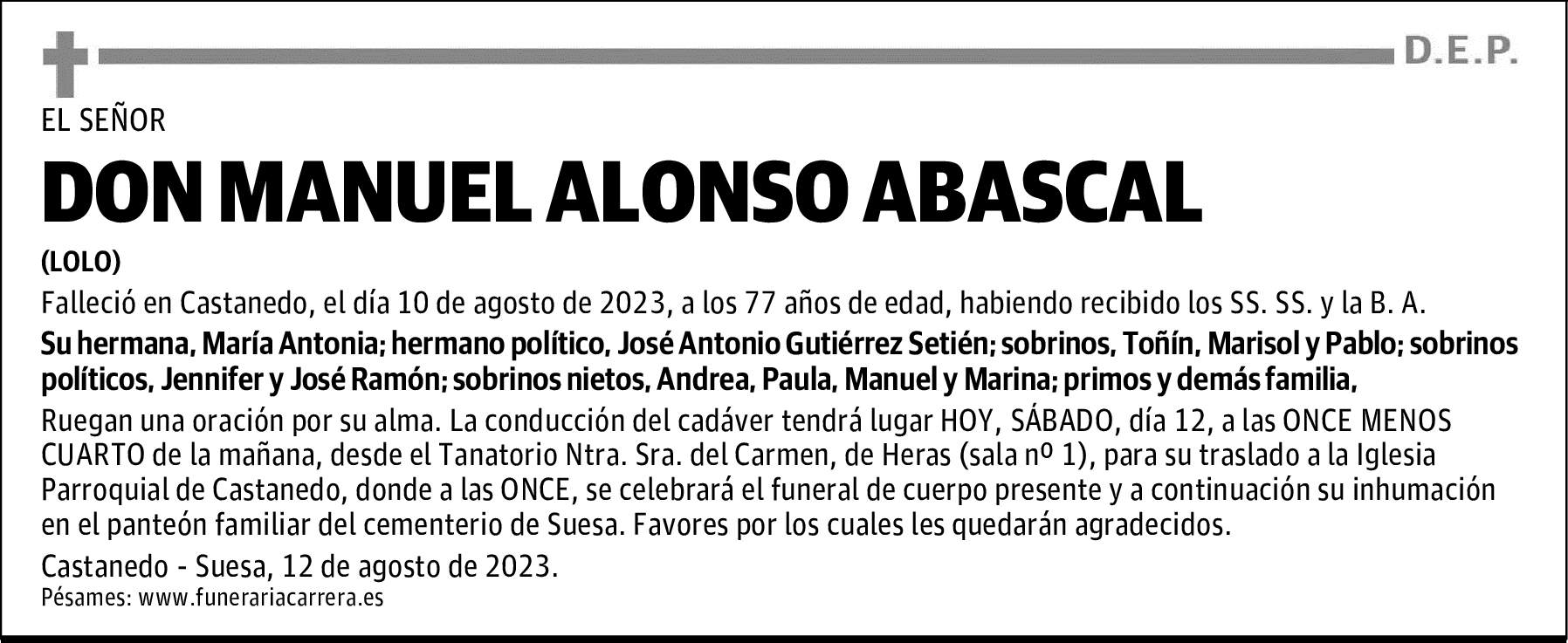 DON MANUEL ALONSO ABASCAL