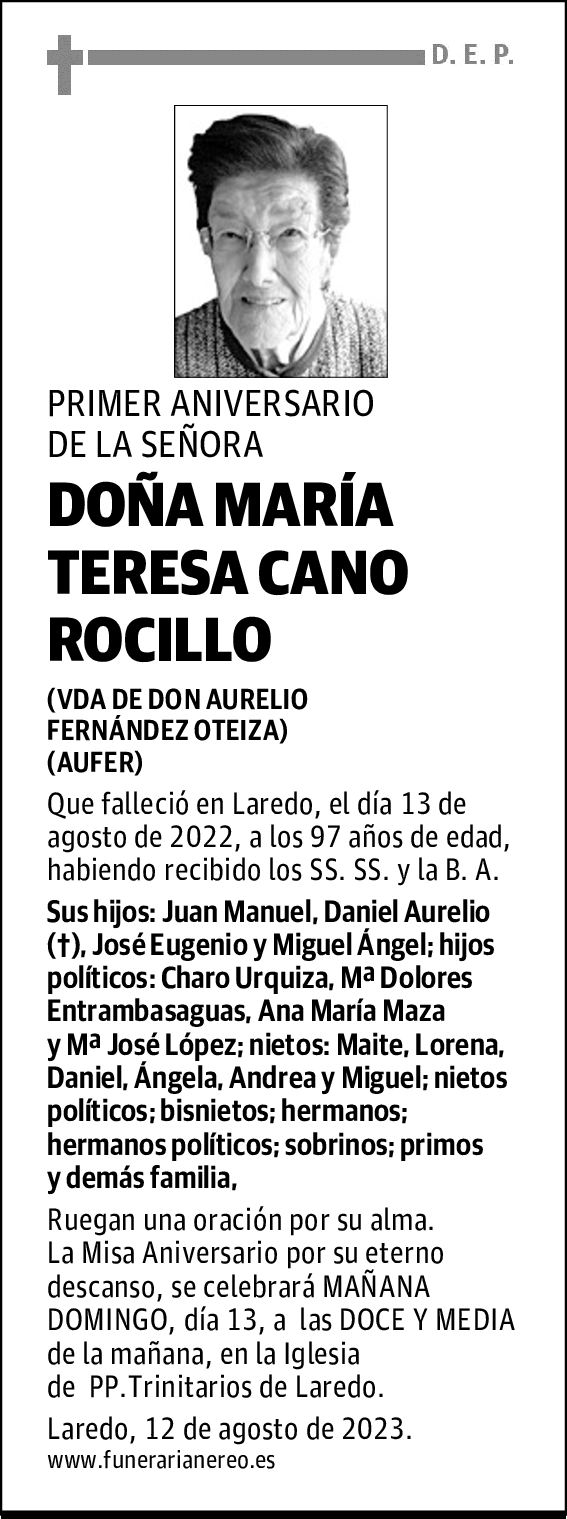 DOÑA MARÍA TERESA CANO ROCILLO