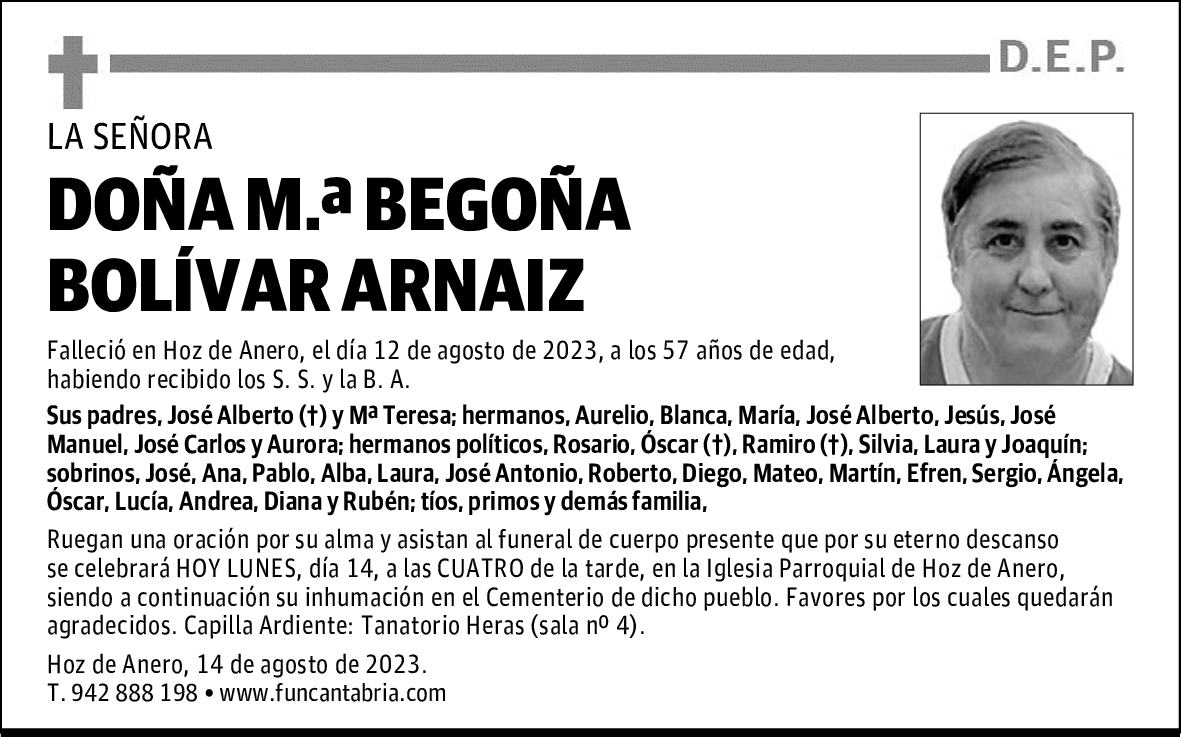 DOÑA M.ª BEGOÑA BOLÍVAR ARNAIZ