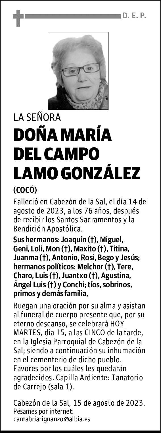 DOÑA MARÍA DEL CAMPO LAMO GONZÁLEZ