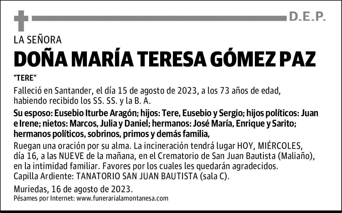 DOÑA MARÍA TERESA GÓMEZ PAZ