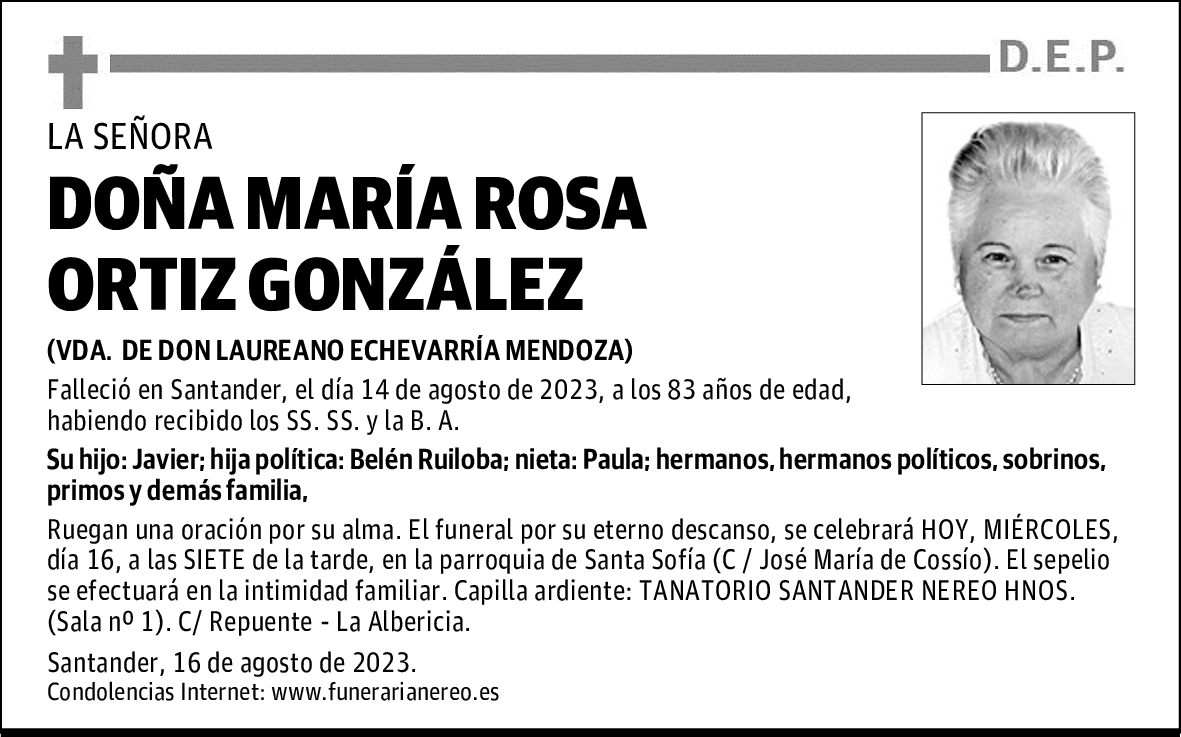 DOÑA MARÍA ROSA ORTIZ GONZÁLEZ