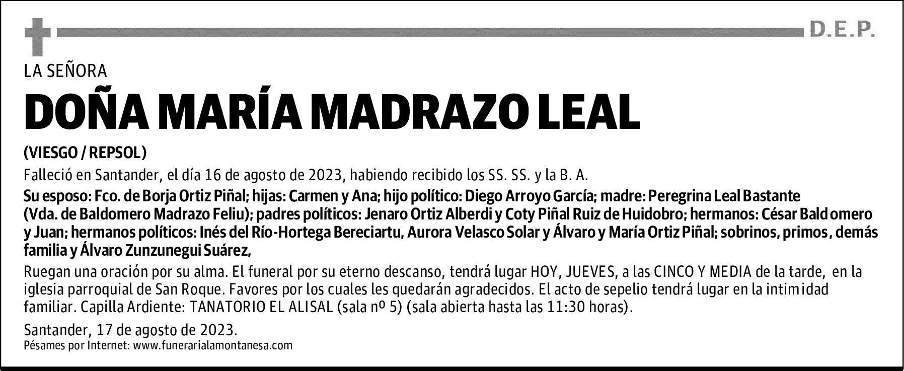 DOÑA MARÍA MADRAZO LEAL