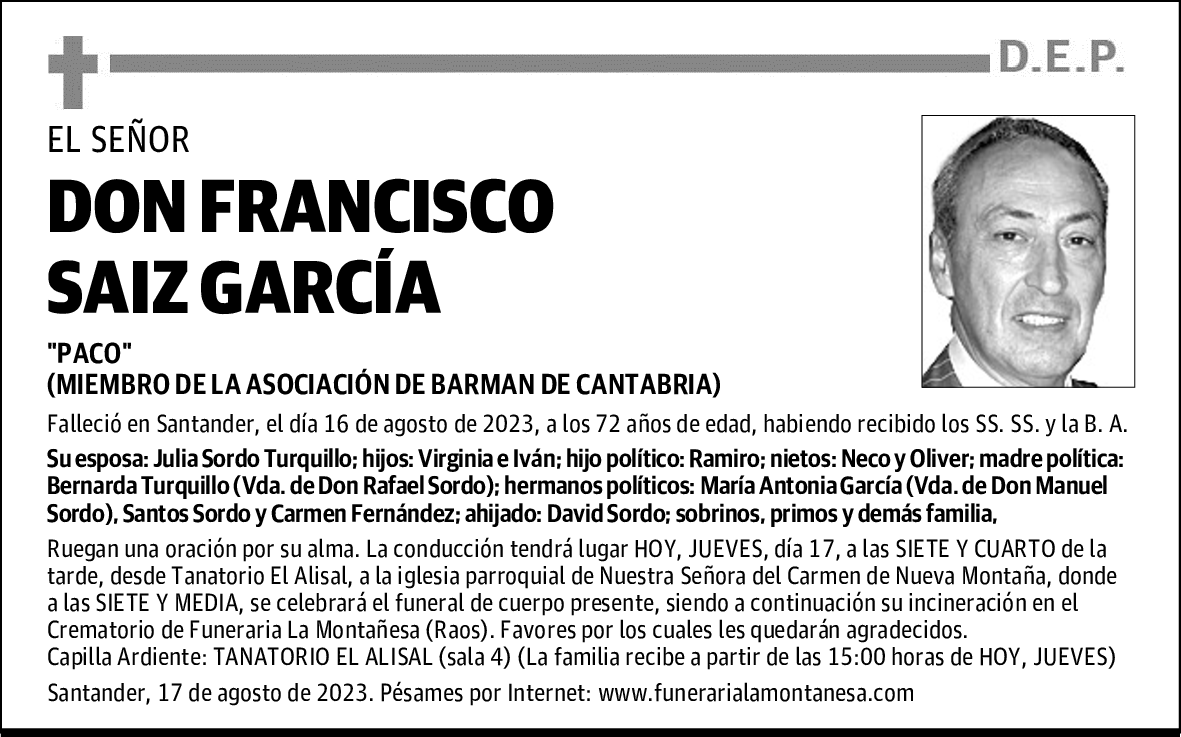DON FRANCISCO SAIZ GARCÍA