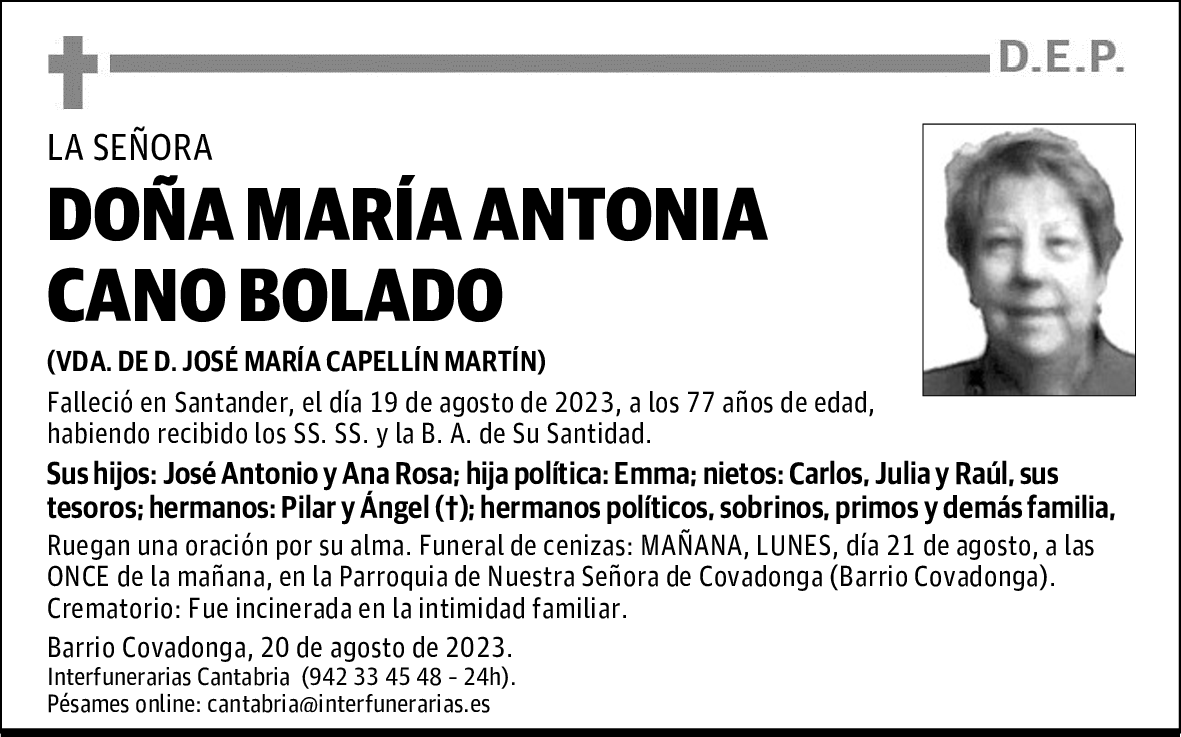 DOÑA MARÍA ANTONIA CANO BOLADO