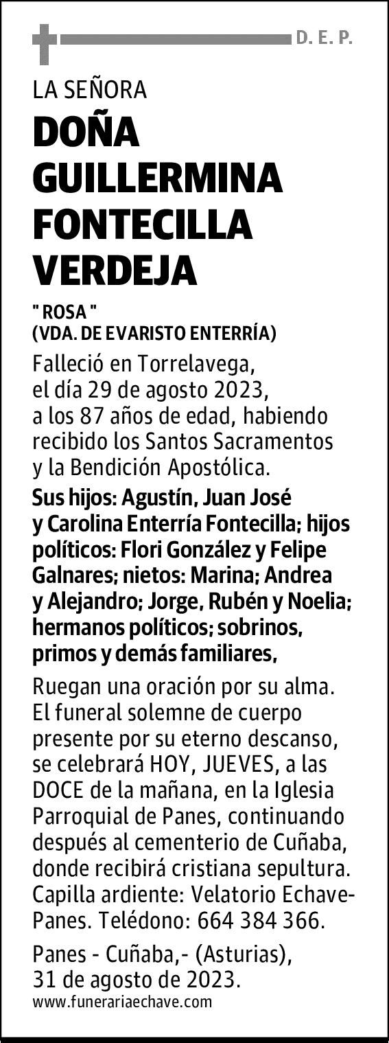 DOÑA GUILLERMINA FONTECILLA VERDEJA