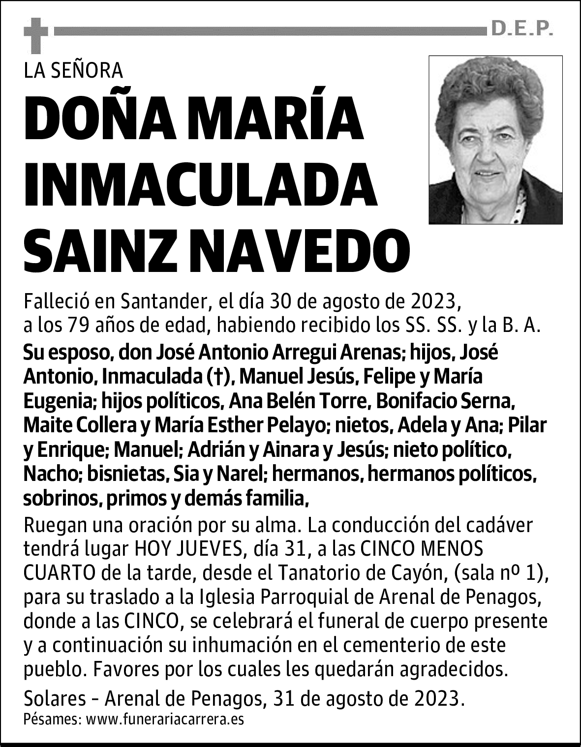 DOÑA MARÍA INMACULADA SAINZ NAVEDO