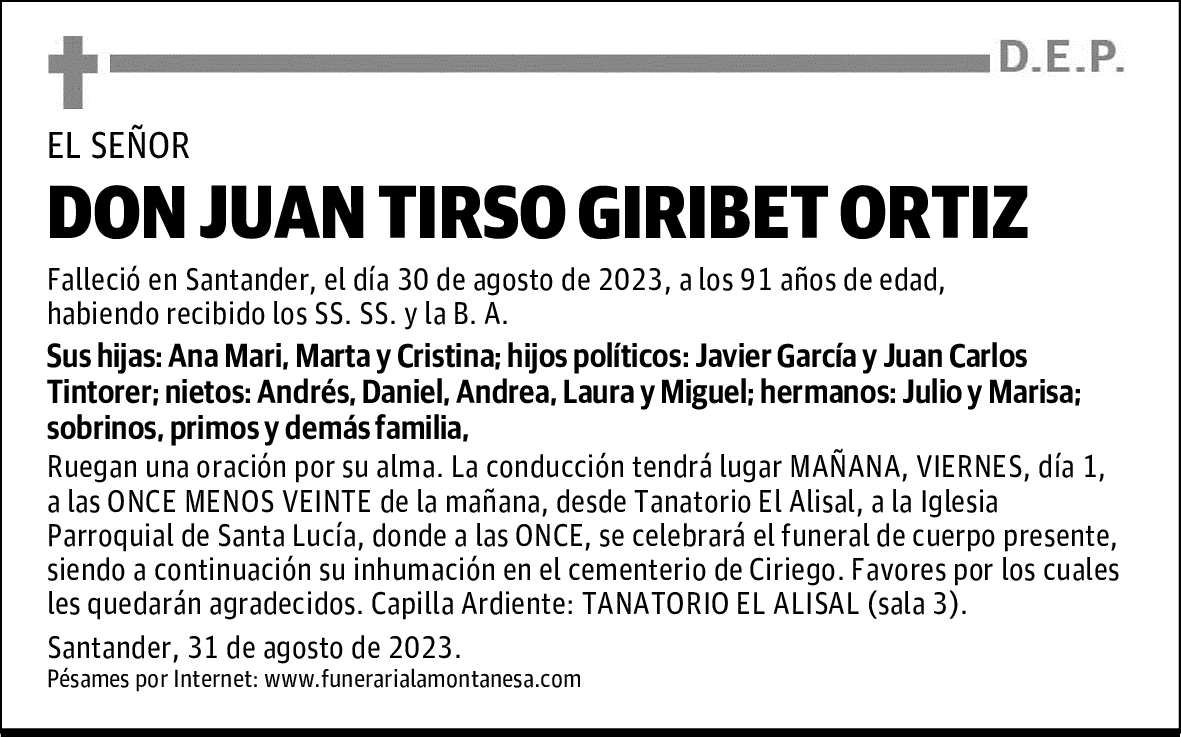 DON JUAN TIRSO GIRIBET ORTIZ