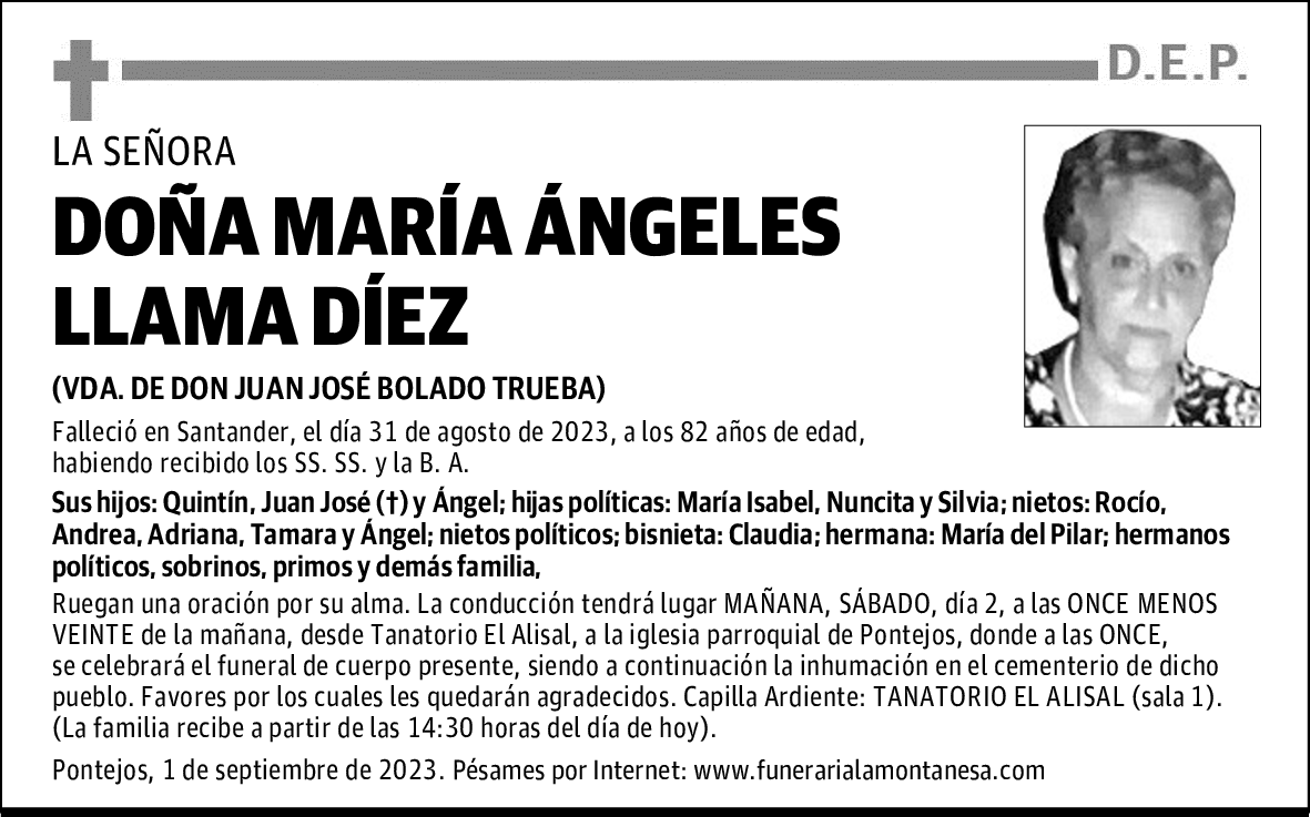 DOÑA MARÍA ÁNGELES LLAMA DÍEZ