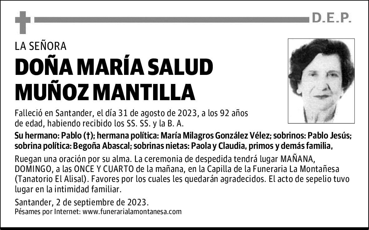 DOÑA MARÍA SALUD MUÑOZ MANTILLA
