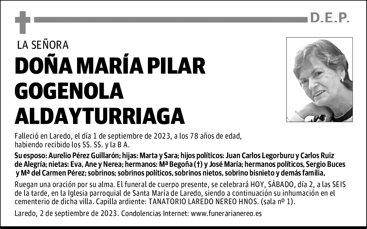 DOÑA MARÍA PILAR GOGENOLA ALDAYTURRIAGA