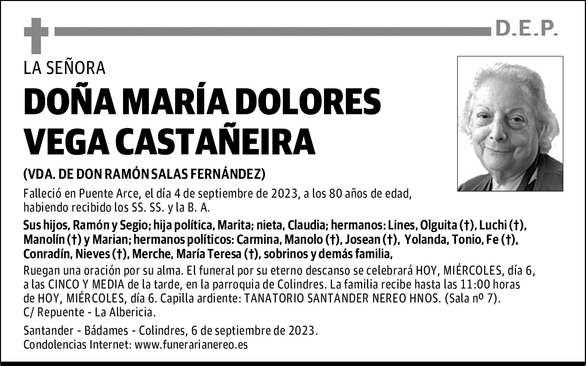 DOÑA MARÍA DOLORES VEGA CASTAÑEIRA