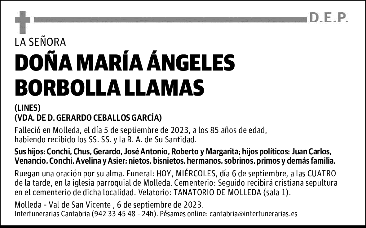 DOÑA MARÍA ÁNGELES BORBOLLA LLAMAS