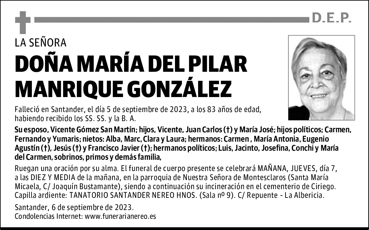 DOÑA MARÍA DEL PILAR MANRIQUE GONZÁLEZ