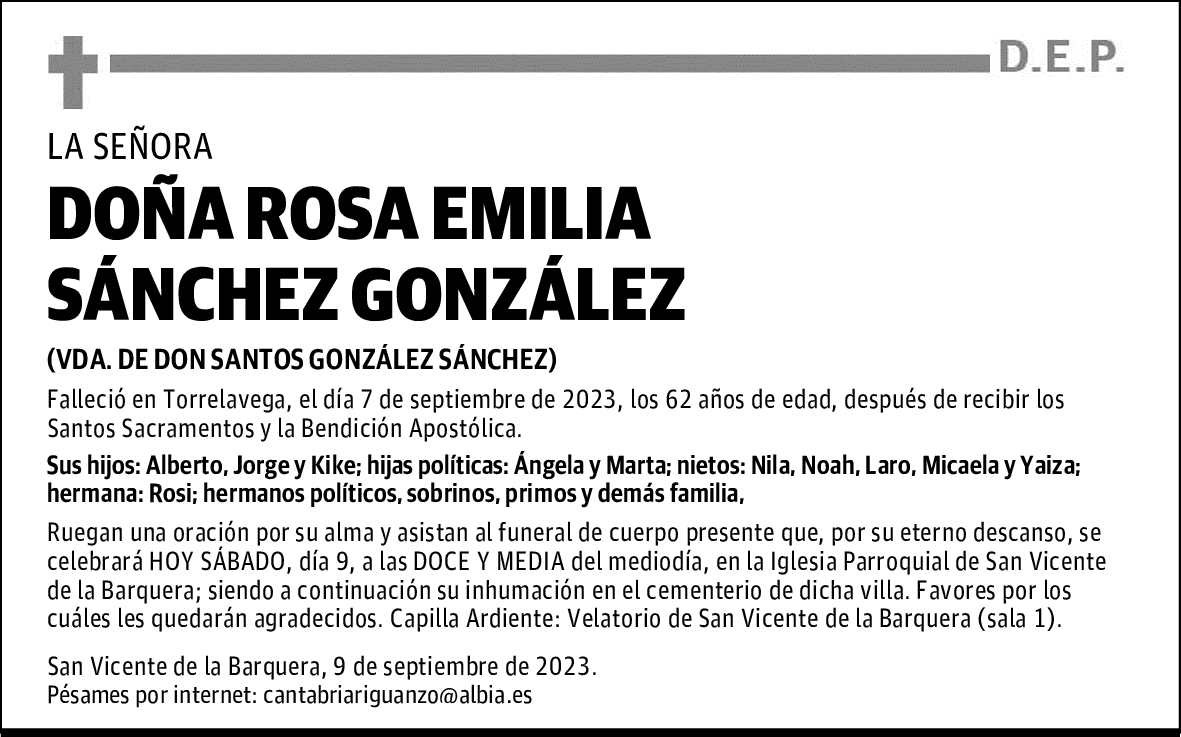 DOÑA ROSA EMILIA SÁNCHEZ GONZÁLEZ