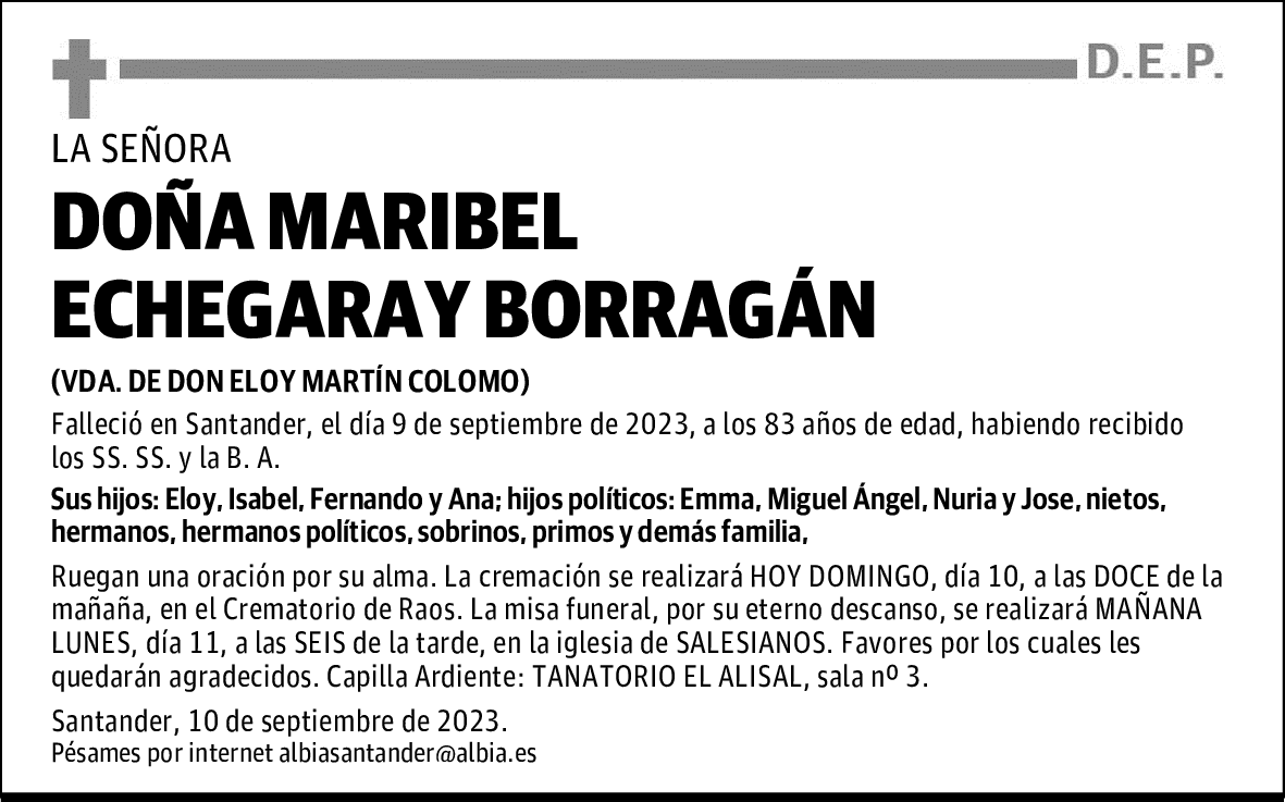 DOÑA MARIBEL ECHEGARAY BORRAGÁN