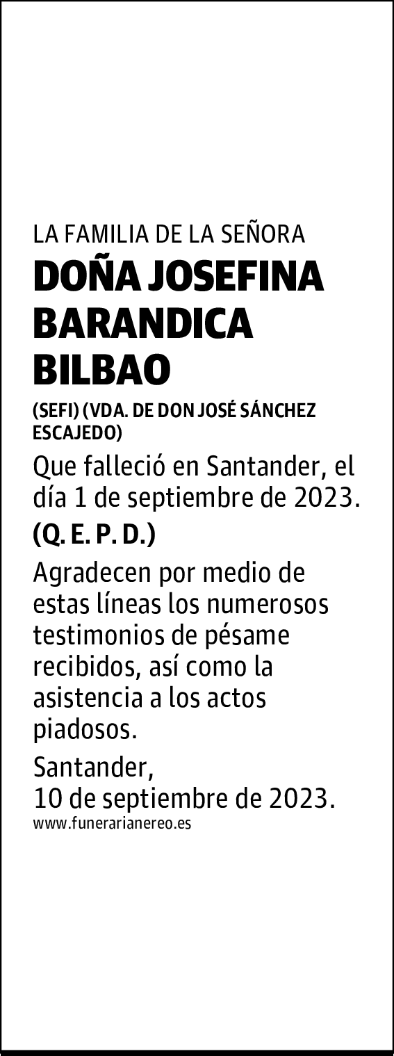 DOÑA JOSEFINA BARANDICA BILBAO