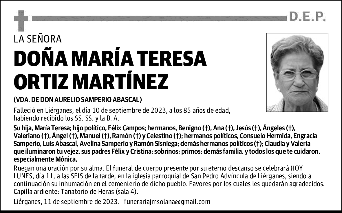 DOÑA MARÍA TERESA ORTIZ MARTÍNEZ