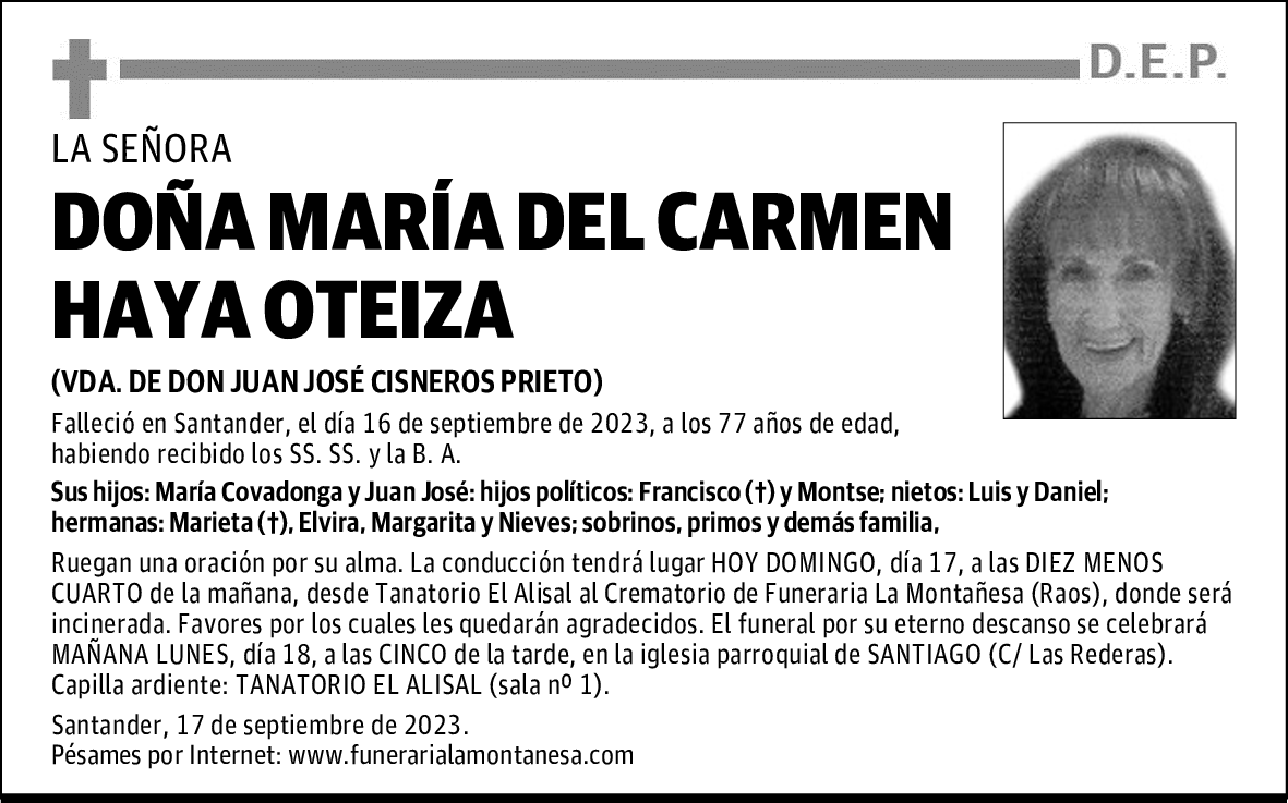DOÑA MARÍA DEL CARMEN HAYA OTEIZA