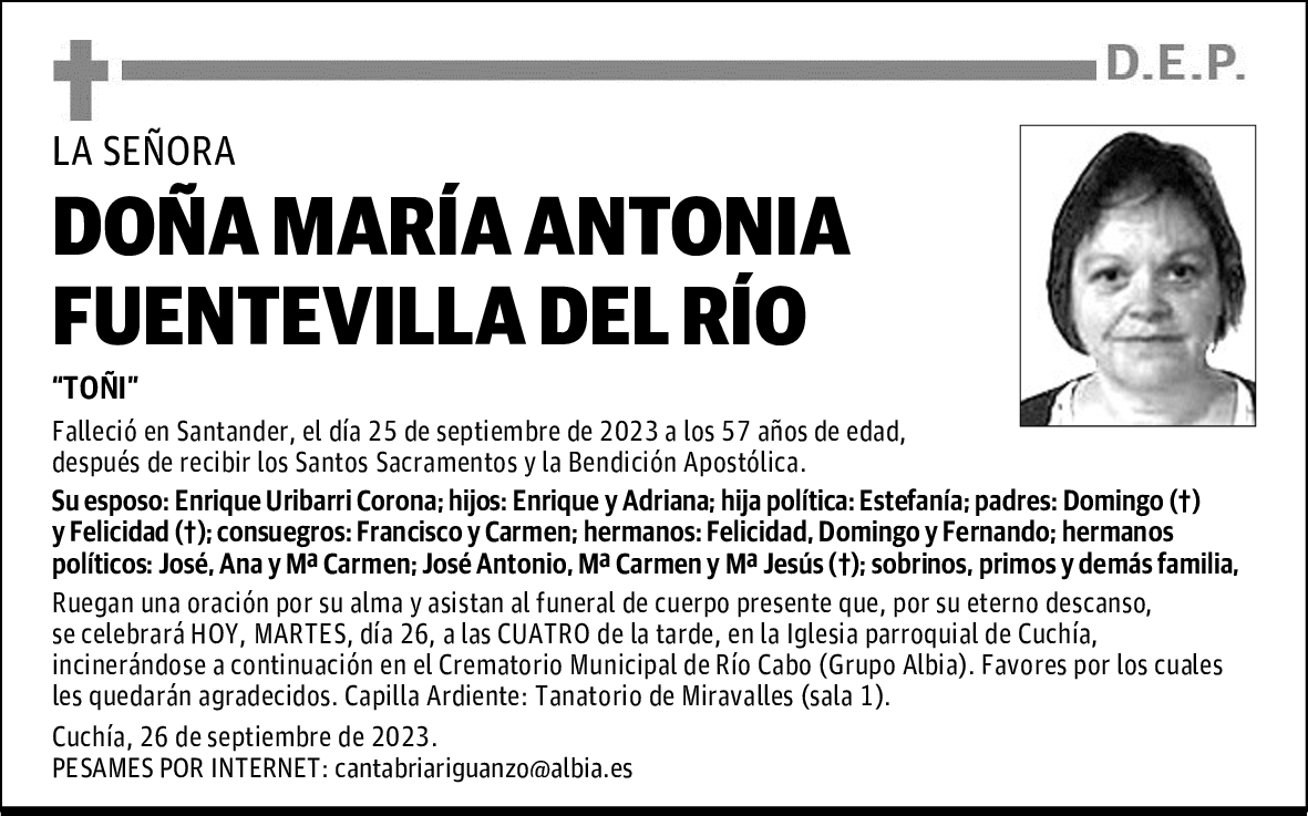 DOÑA MARÍA ANTONIA FUENTEVILLA DEL RÍO
