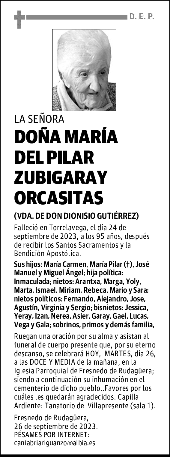 DOÑA MARÍA DEL PILAR ZUBIGARAY ORCASITAS
