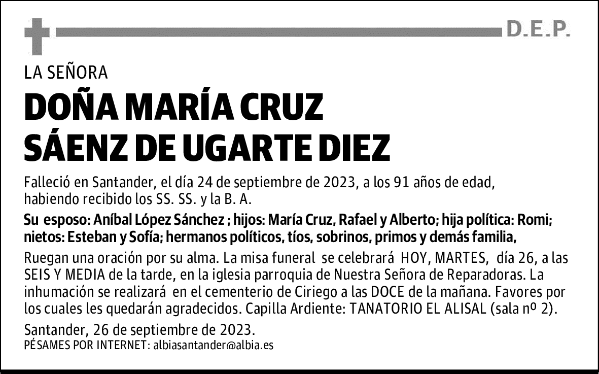 DOÑA MARíA CRUZ SAENZ DE UGARTE DIEZ
