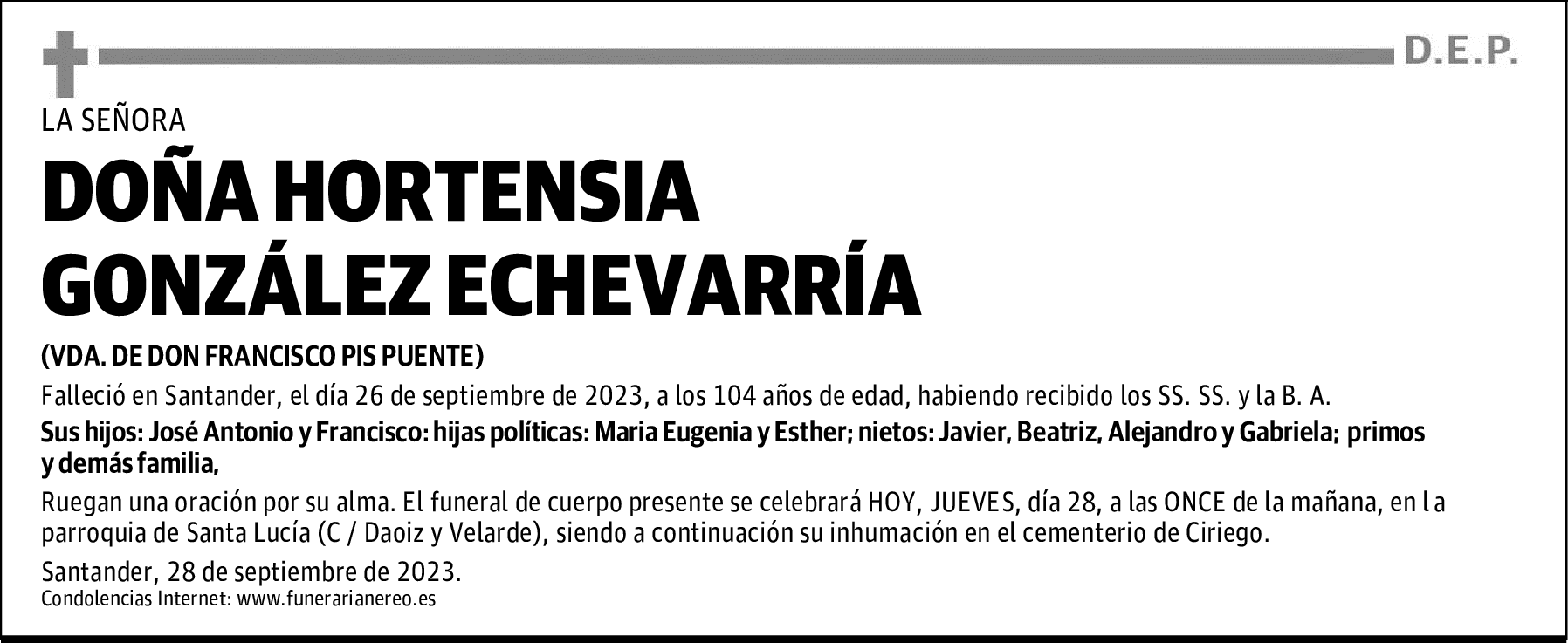 DOÑA HORTENSIA GONZÁLEZ ECHEVARRÍA