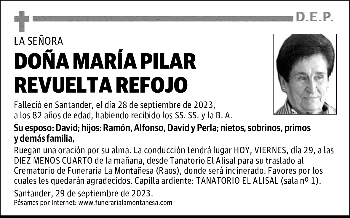 DOÑA MARÍA PILAR REVUELTA REFOJO