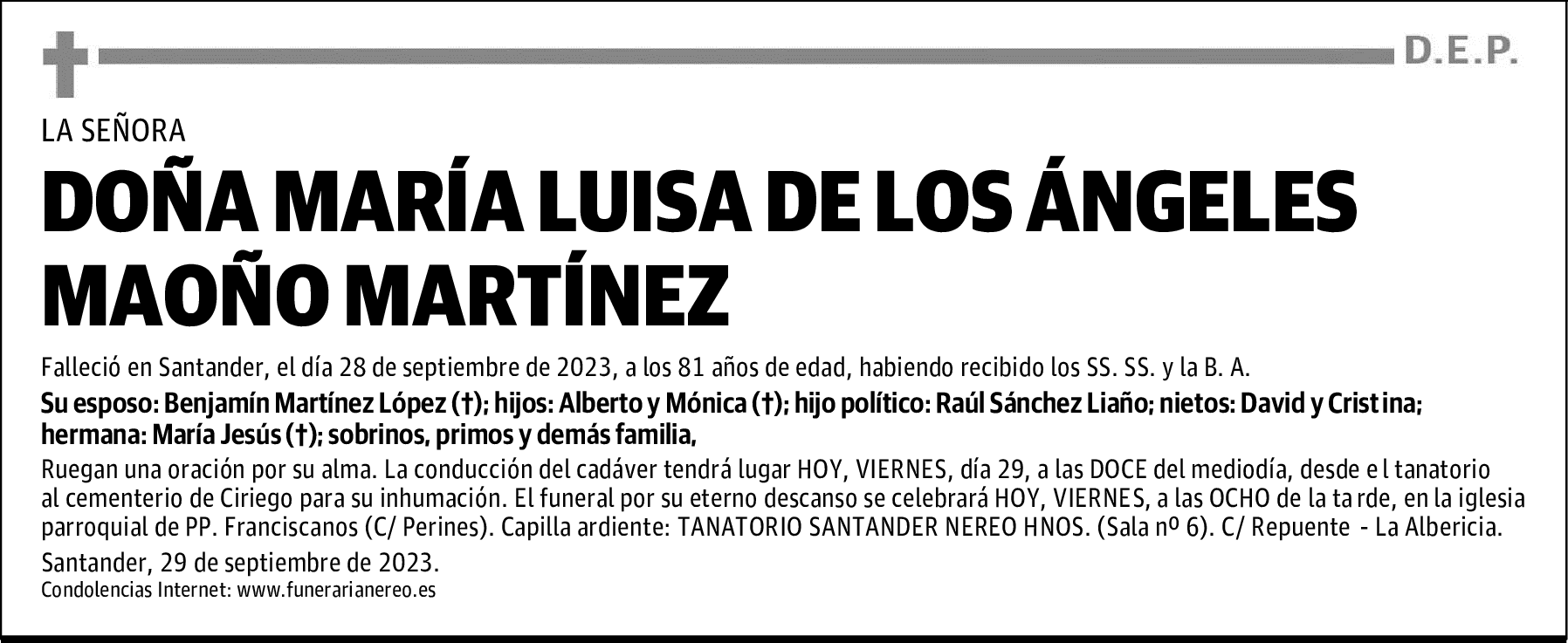 DOÑA MARÍA LUISA DE LOS ÁNGELES MAOÑO MARTÍNEZ