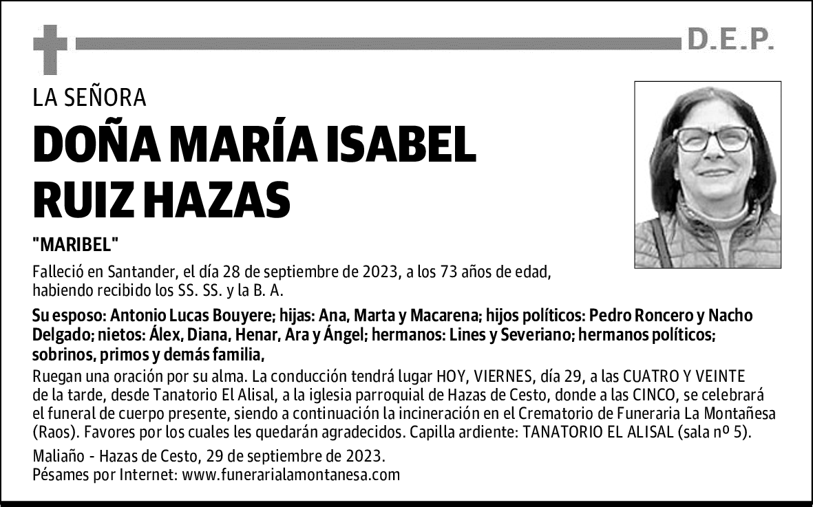 DOÑA MARÍA ISABEL RUIZ HAZAS
