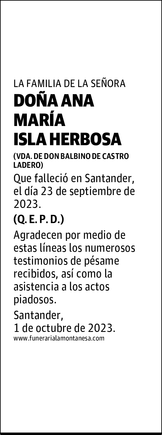 DOÑA ANA MARÍA ISLA HERBOSA