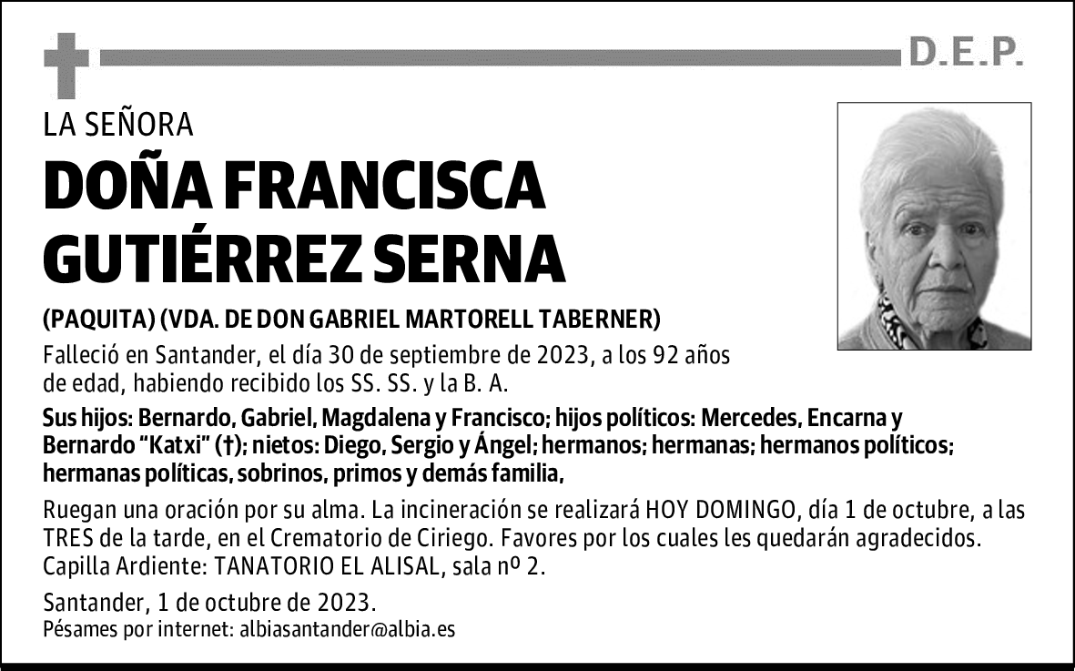 DOÑA FRANCISCA GUTIÉRREZ SERNA