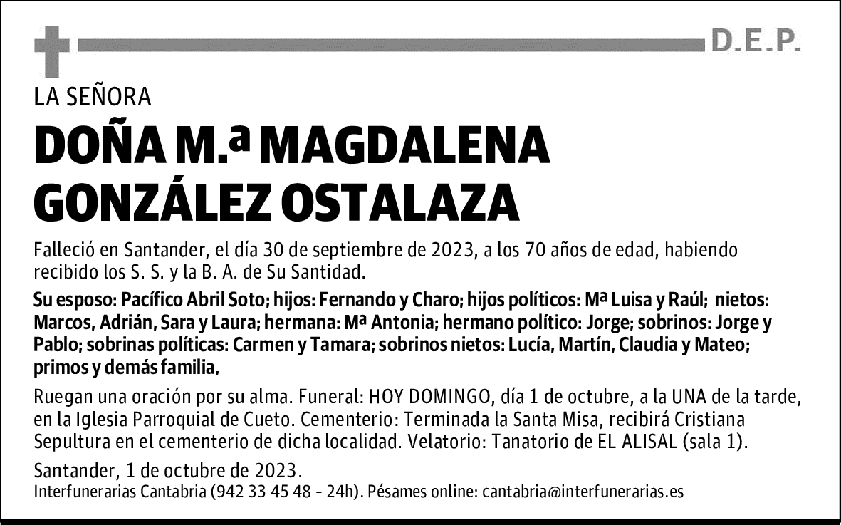 DOÑA M.ª MAGDALENA GONZÁLEZ OSTALAZA
